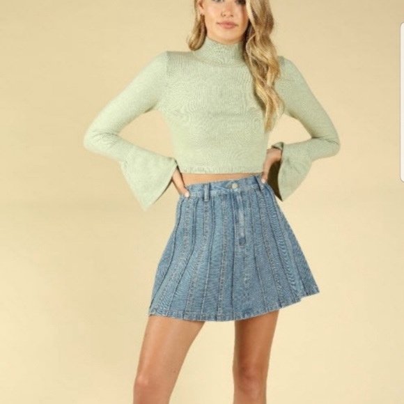 xoxoklowe Dresses & Skirts - High Waist Paneled Flare Med Blue Wash Denim Skirt
